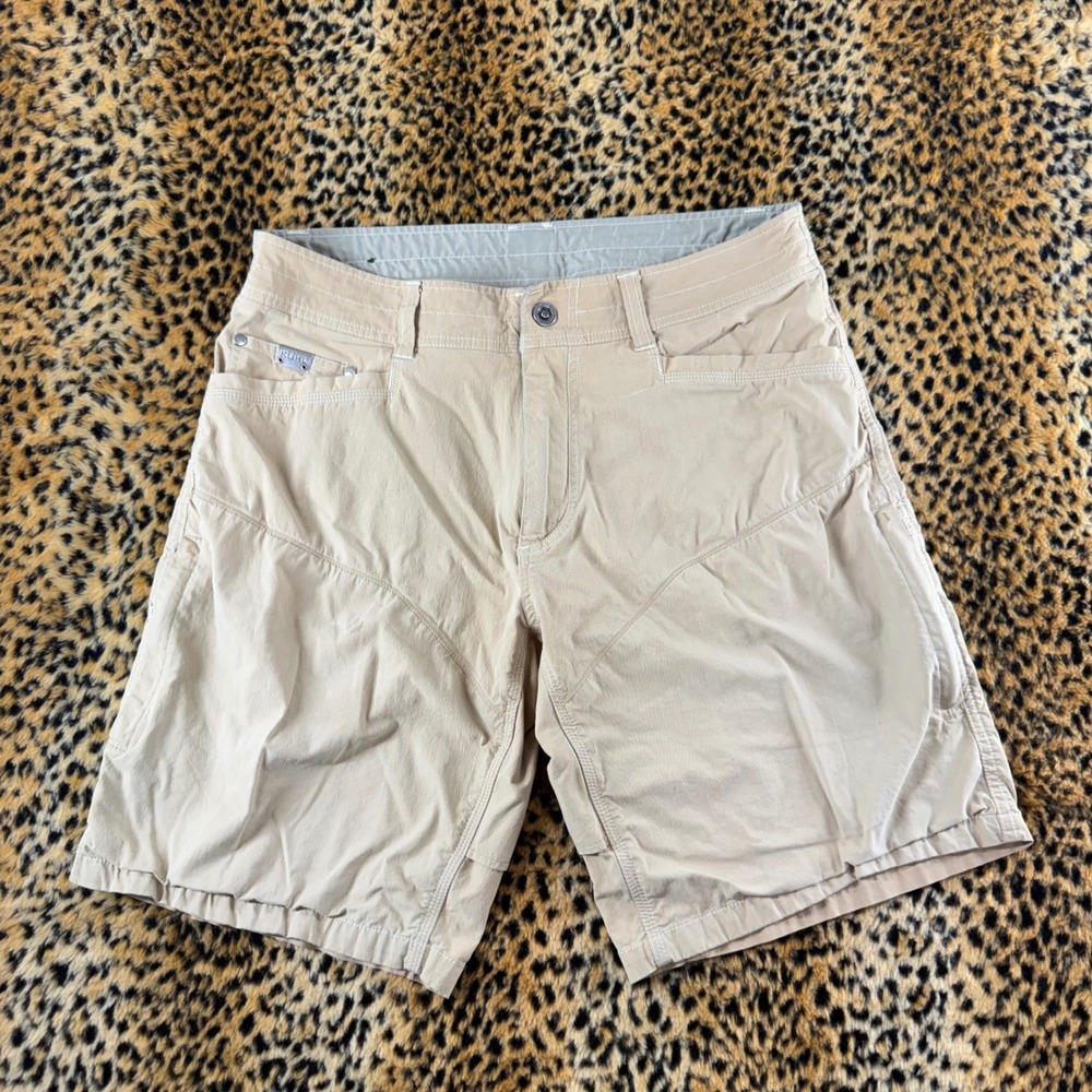Kuhl Radikl Mens Khaki Tan Hiking Shorts Size 34 Vented Crotch Performance